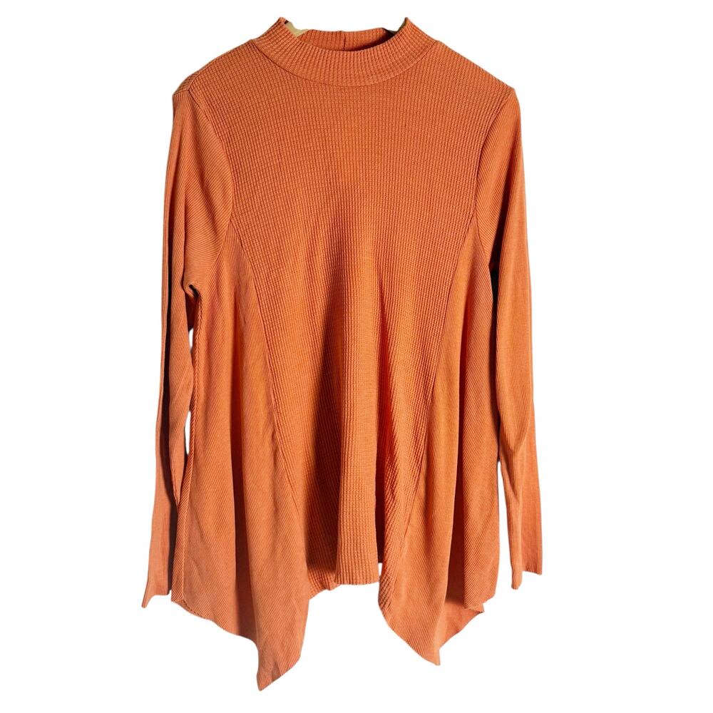 Anthropologie T.La Orange Waffle Knit Mock Neck Asymmetric Sweater M